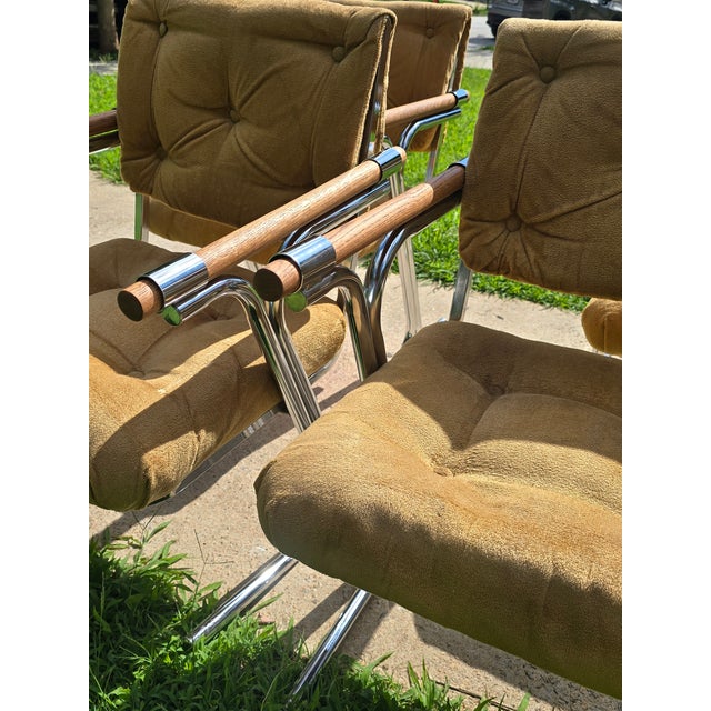 Metal MCM 4pc Tubular Chrome Cantilever Chair Attributed to Cleo Baldon For Sale - Image 7 of 9