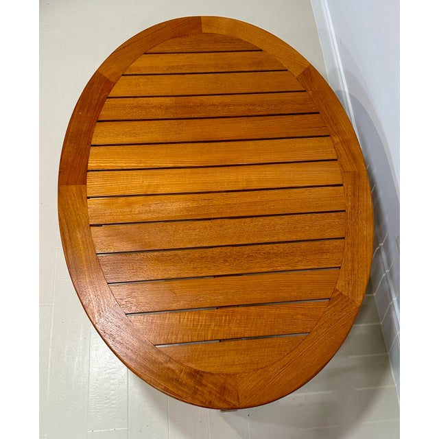 Camel David Sutherland Teak Indoor/Outdoor Oval Cocktail Table – 48” Slatted Top For Sale - Image 8 of 9