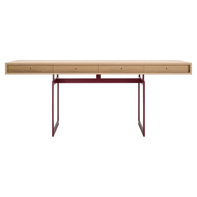 Red and Natural Oak Office Desk by Bodil Kjaer for Karakter For Sale