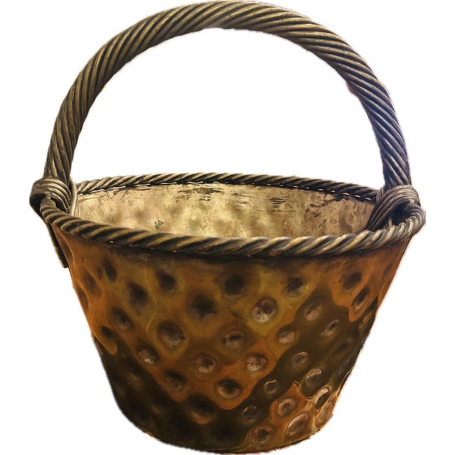 Vintage Brass Loop-Handled Dimpled Basket For Sale - Image 9 of 10