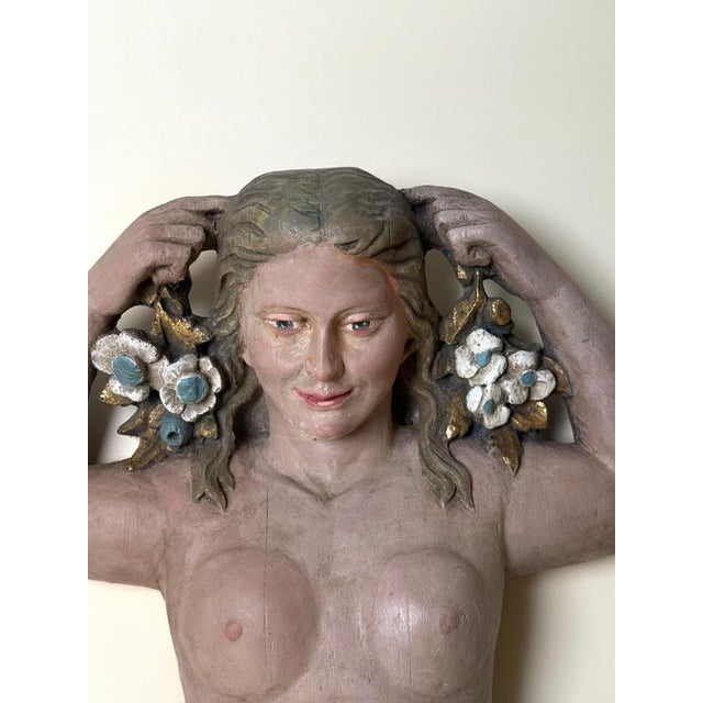 1950s Large Mid-Century Mermaid Wall Relief Sculpture with Hand-Painted Polychrome Gilt, 1950s For Sale - Image 5 of 18