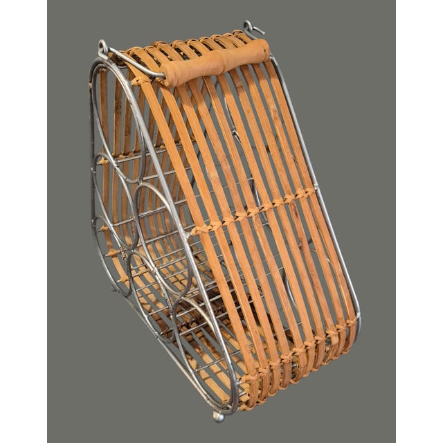 Mid-Century Modern Vintage Triangle Mid-Century Modern Bamboo & Metal 6 Bottle Wine Rack For Sale - Image 3 of 7