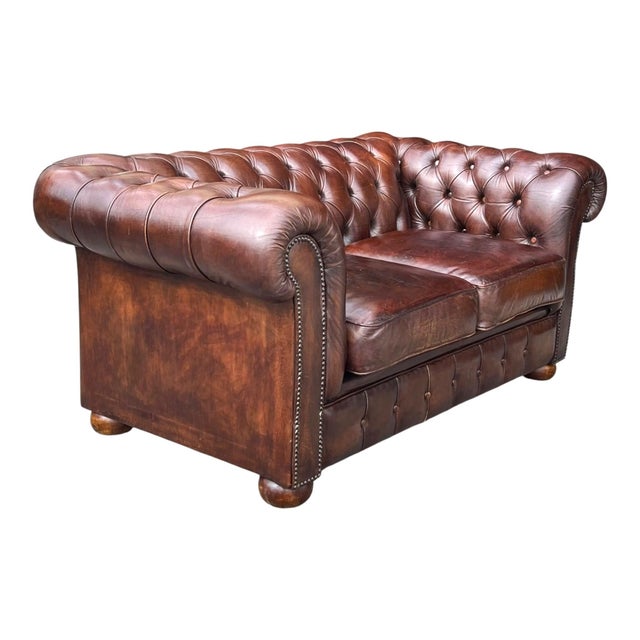 English Love Seat Vintage Chesterfield Leather For Sale - Image 4 of 16
