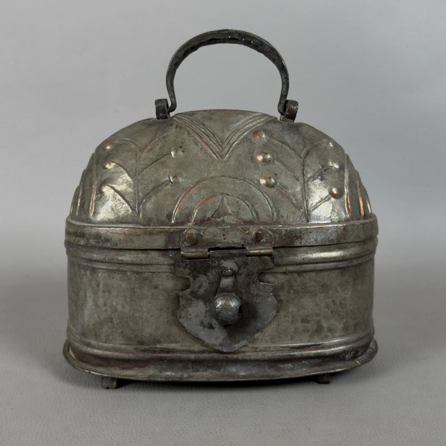 Vintage Turkish Ethnic Embossed Silver-Plated Copper Jewelry Box For Sale - Image 11 of 11