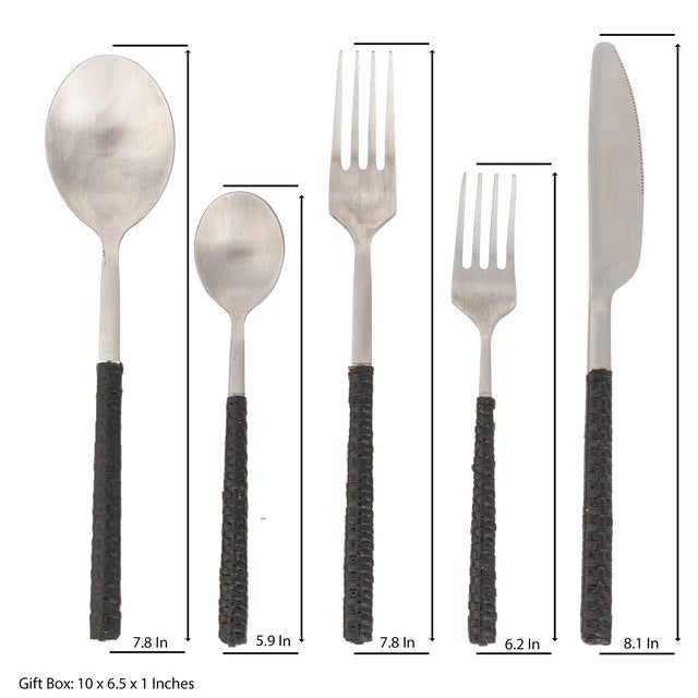 2020s Artifacts Rattan Stainless Steel Cutlery with Gift Box in Black - Set of 5 For Sale - Image 5 of 5