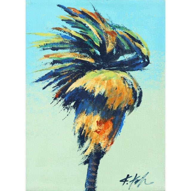 Windy Palm - Contemporary Botanical Landscape Tree Acrylic Painting by Kathleen Keifer For Sale