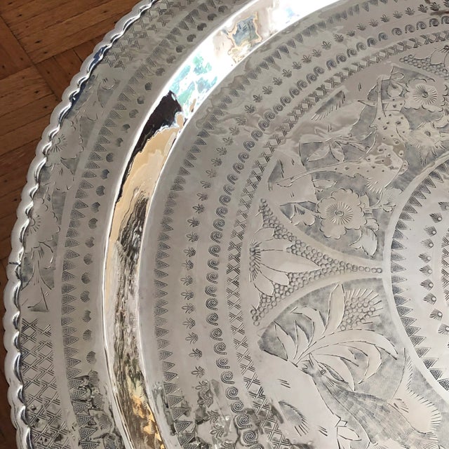 Mid-20th Century Engraved Heavy Brass Two-Tier Chinese Tray Table For Sale - Image 4 of 13