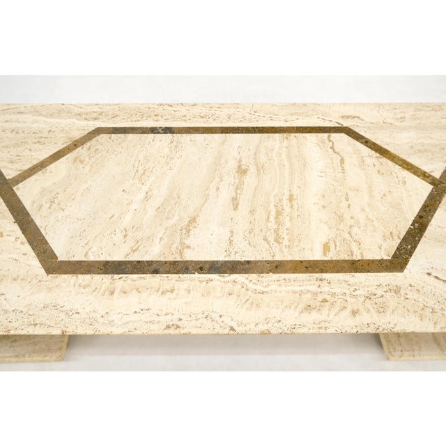 Angelo Mangiarotti Inlayed Travertine Top & Base 18x60" Rectangle Mid Century Modern Coffee Table For Sale - Image 4 of 12