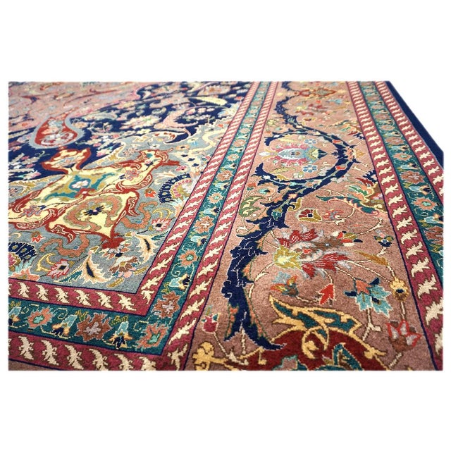 Antique Persian Tabriz Wool 10X13 Navy, Rose, Rust & Ivory Handmade Area Rug #1140102 For Sale In Houston - Image 6 of 9
