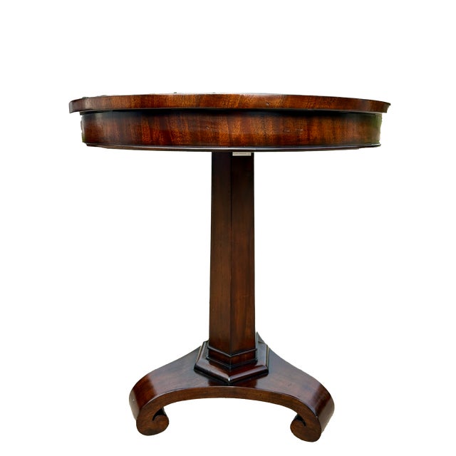 Neoclassical Restoration Hardware Solid Mahogany Empire Style Round Pedestal Accent Table For Sale - Image 3 of 7
