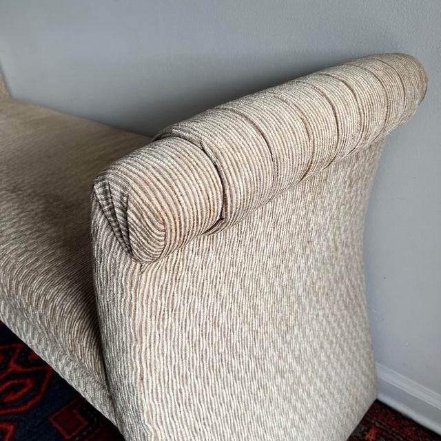 Hollywood Regency 1980s Custom Upholstered Bench Scroll Arms For Sale - Image 3 of 8