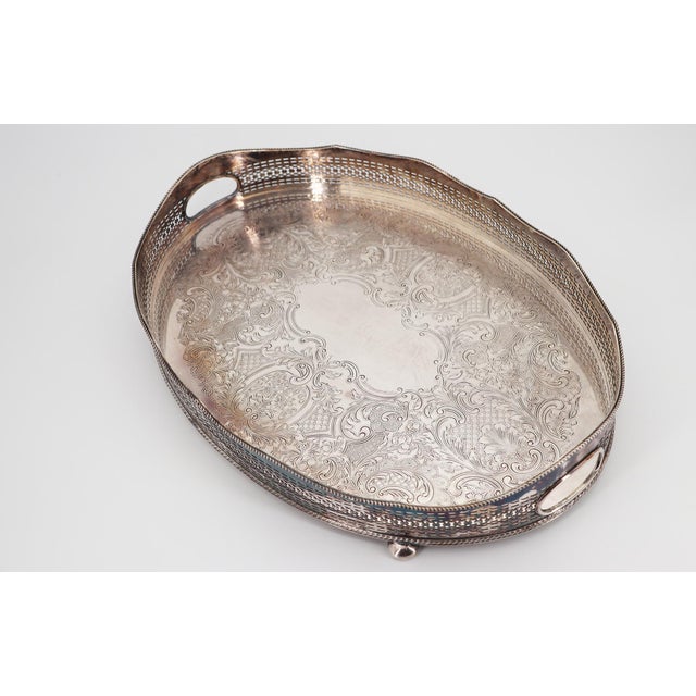 1940s Barker Ellis Large Silver Plate Footed Serving Tray, English For Sale - Image 10 of 18