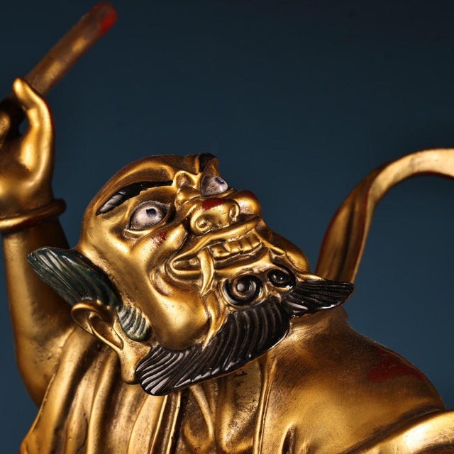 Late 20th Century Late 20th Century Gilt Bronze Figure of Kui Xing Standing on a Dragon-Turtle For Sale - Image 5 of 10