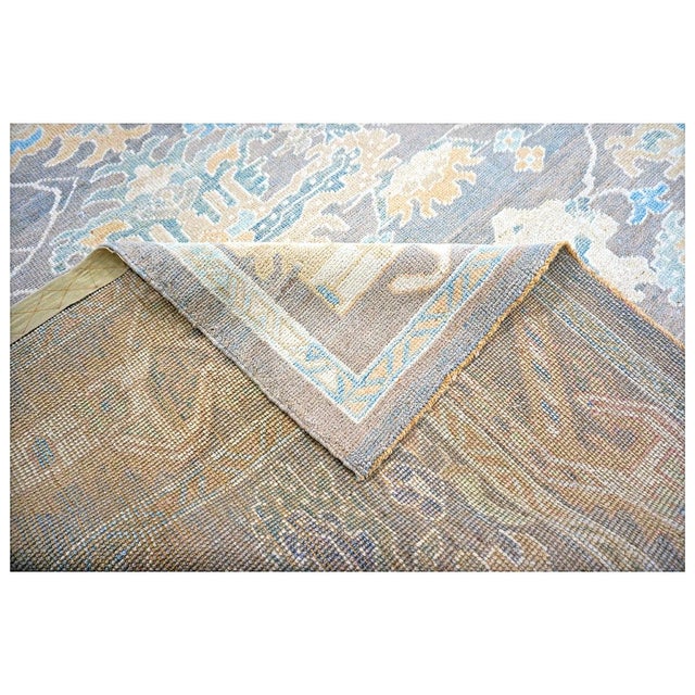 Textile 21st Century Turkish Donegal Hemp & Wool 12x12 Taupe and Blue Square Handmade Area Rug #1140522 For Sale - Image 7 of 8