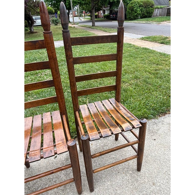 Wood Early 1900s Ladderback and Slat Seat Dining Chairs, Set of 4 For Sale - Image 7 of 13