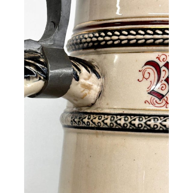 Early 20th Century Marzi and Remy Tall Extra Large Ceramic Pewter Lidded Beer Stein For Sale - Image 12 of 16