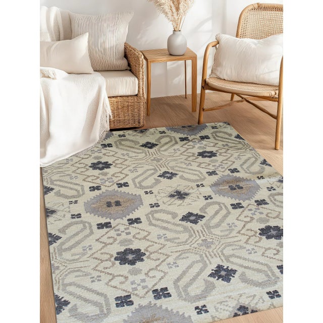 Indian 6x9 Quinn Oushak Gray Geometric Modern Hand Knotted Wool Carpet Rug For Sale - Image 3 of 7
