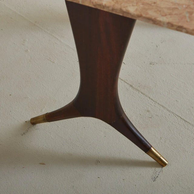 Breccia Pernice Marble + Mahogany Coffee Table Attributed to Guglielmo Ulrich, Italy 1950s For Sale - Image 9 of 12