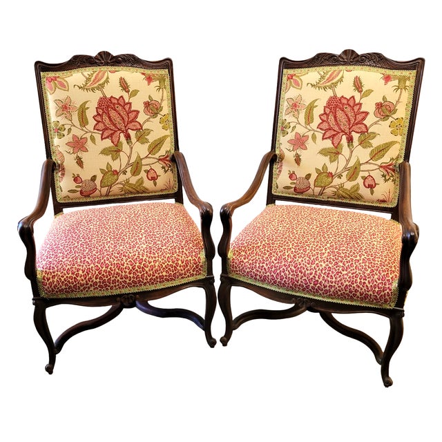 Antique French Louis XV Style Carved Walnut Fauteuil Armchairs, Tree of Life and Leopard Upholstery – Pair For Sale - Image 10 of 10