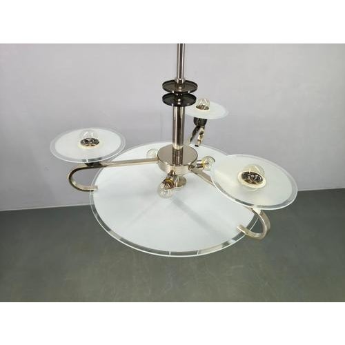 Art Deco Chrome and Glass Chandelier, Czechoslovakia, 1930s For Sale - Image 4 of 11