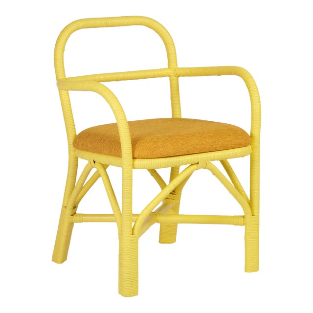 Ginny Rattan Indoor/Outdoor Dining Chair, Yellow For Sale