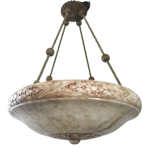 Large Art Nouveau Swedish Grace Carved Alabaster Pendant, 1920s