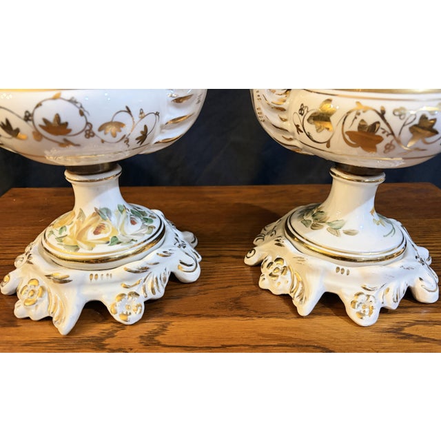 1900 - 1909 Antique Pair French Edwardian Campana Porcelain Urns Vases Still Life Flowers For Sale - Image 5 of 8