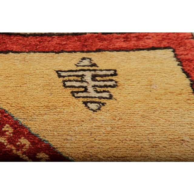 Rug & Kilim Vintage Tulu Square Rug in Red and Yellow With Geometric Patterns - Rug & Kilim For Sale - Image 4 of 7