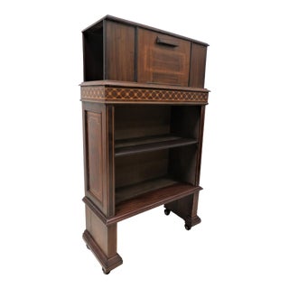 Inlaid Mahogany Open Faced Bookcase With Drop Front and Secret Valuables Drawer For Sale