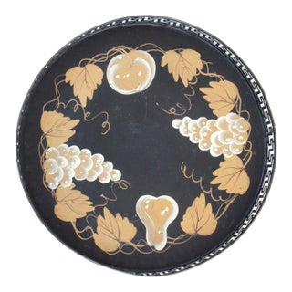 MCM Round Tray Black & Gold Trailing Leaf For Sale