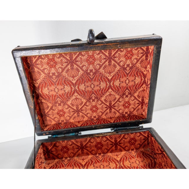 Mid-Century Folk Art Patchwork Leather Box With Gingko Leaf Design For Sale - Image 10 of 12