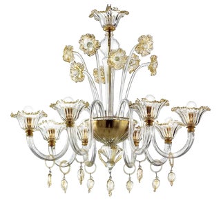 Romantic Murano Glass Chandelier with Floral Accents by Simoeng For Sale