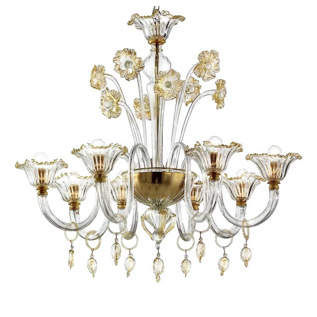 Romantic Murano Glass Chandelier with Floral Accents by Simoeng For Sale
