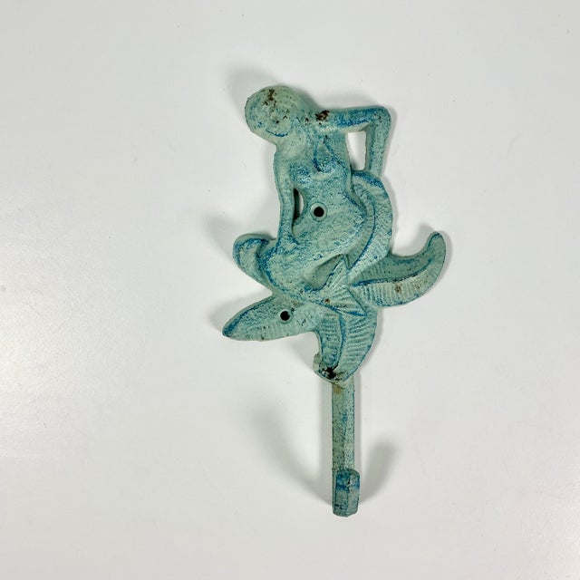 1970s 1970s Vintage Cast Iron Coastal Nautical Verdigris Mermaid Wall Hook. For Sale - Image 5 of 10
