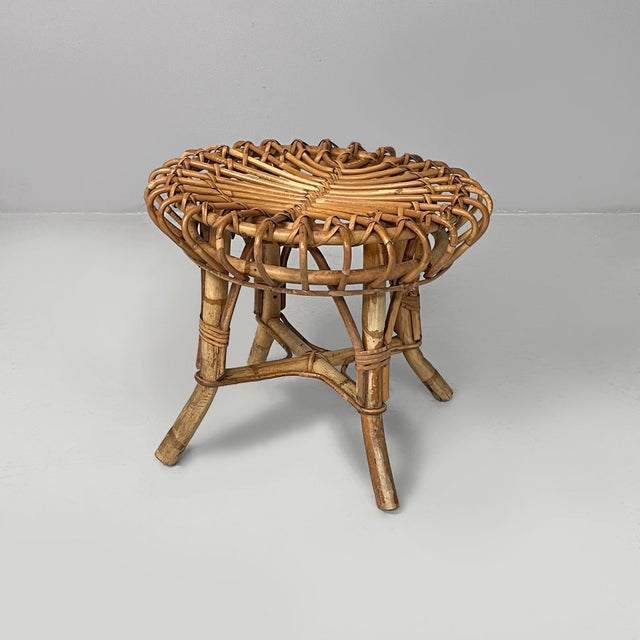 Mid-Century Modern Italian Round Table Stool in Rattan, 1960s For Sale - Image 14 of 14