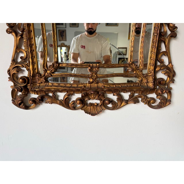 Wood 1960s Italian Hollywood Regency Gilt Carved Wood Wall Mirror For Sale - Image 7 of 12