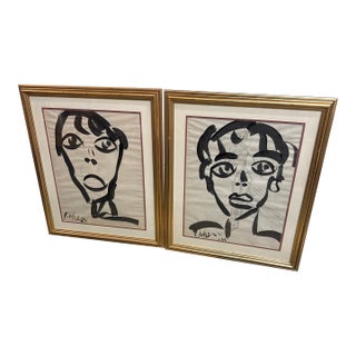 1960s Early Peter Keil Abstract Portrait Paintings, a Pair For Sale