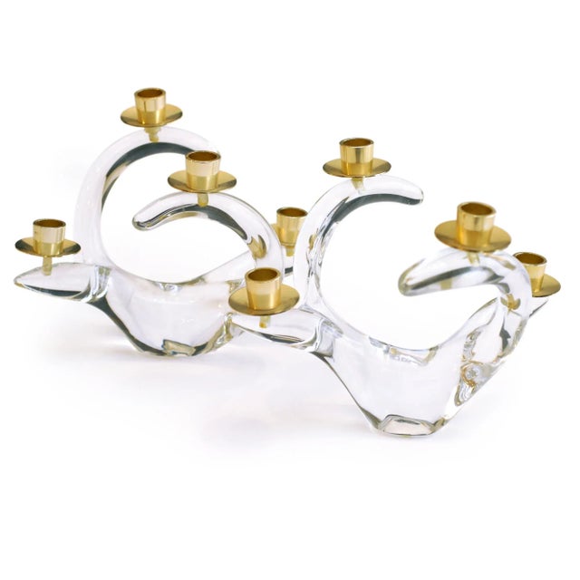 1950s French Crystal Candle Holder, Signed by Schneider - Set of 2 For Sale - Image 5 of 5