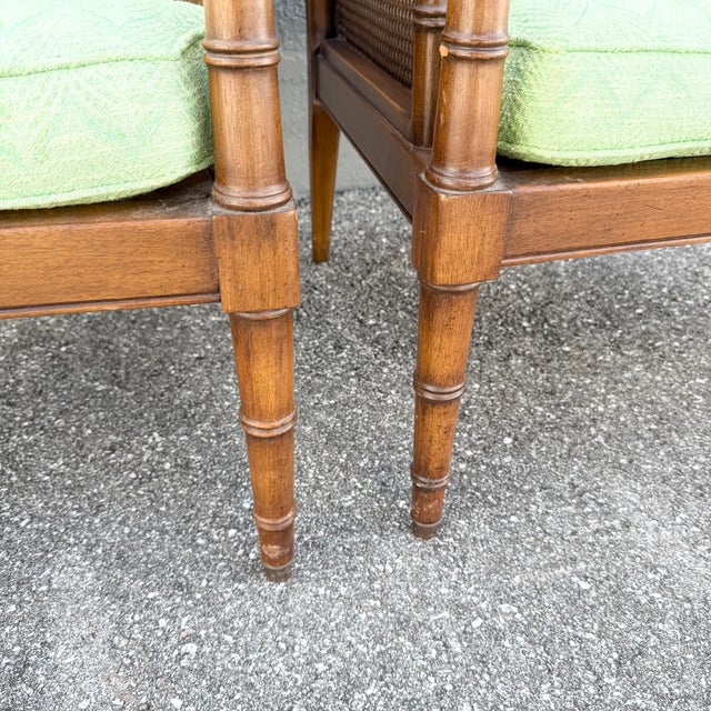 Vintage Hollywood Regency Faux Bamboo and Cane Green Tufted Lounge Chairs For Sale - Image 10 of 12
