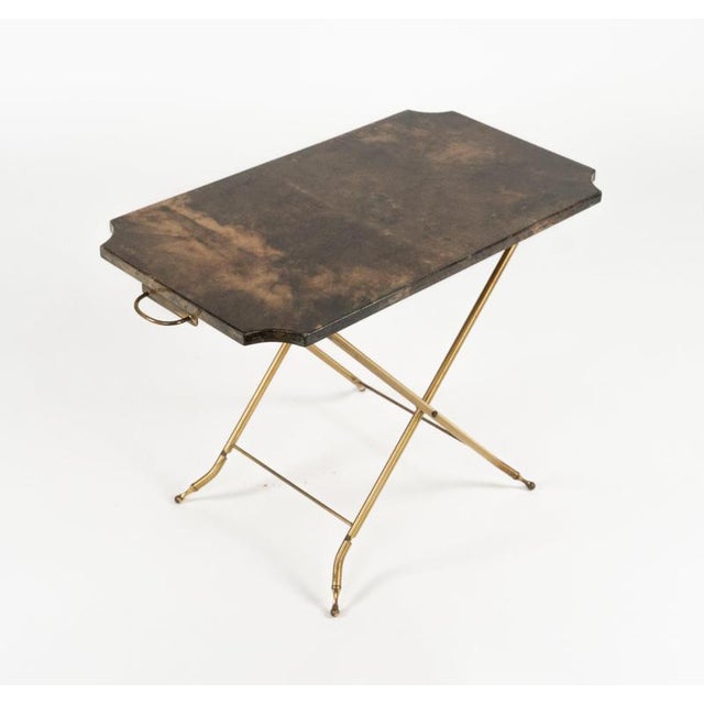 Mid-Century Goatskin and Brass Serving Folding Tables by Aldo Tura, Italy, 1960s For Sale - Image 16 of 18