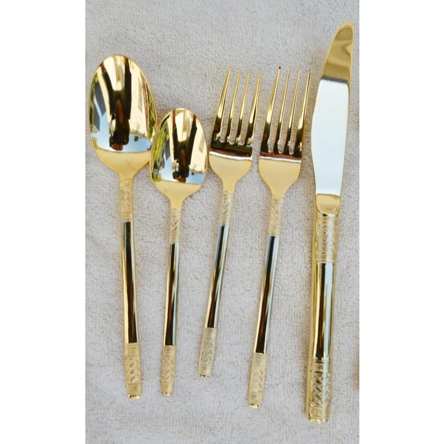 Contemporary Modern Flatware Stainless Steel Gold Tone Korea 82 Piece Collection For Sale - Image 14 of 18