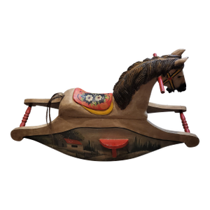 Antique Wood Rocking Horse - Hand Carved / Hand Painted
