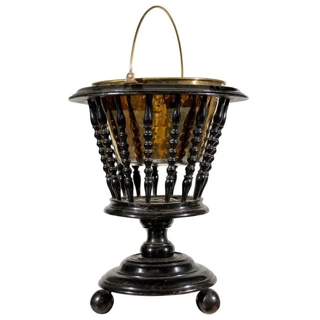 Black Dutch 1840s Ebonized Wood Jardinière with Brass Liner and Turned Spindles For Sale - Image 8 of 8