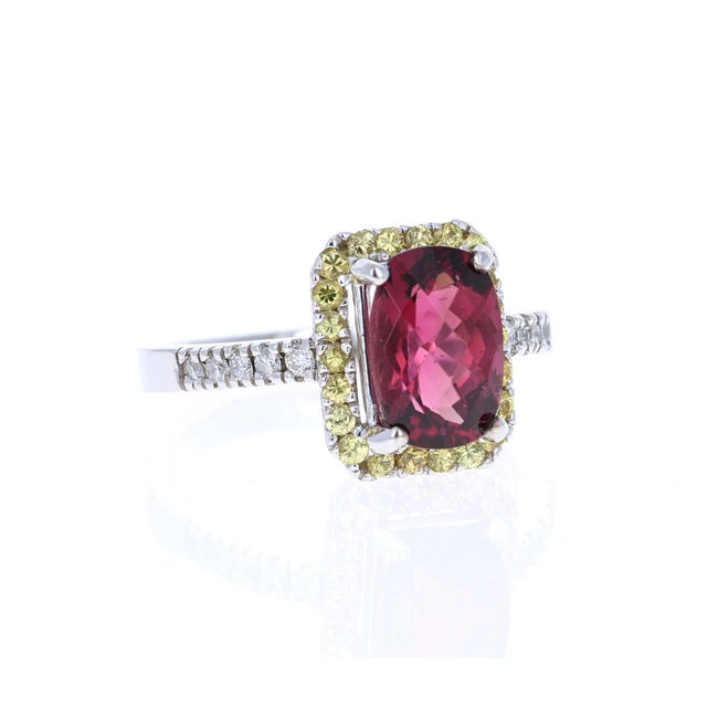 Contemporary Tourmaline Sapphire Diamond White Gold Cocktail Ring, Size 7 For Sale - Image 3 of 5