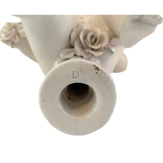 Metal Vintage Italian Cherub Putti Tole Chandelier Floral 6 Light Ceiling Fixture For Sale - Image 7 of 12