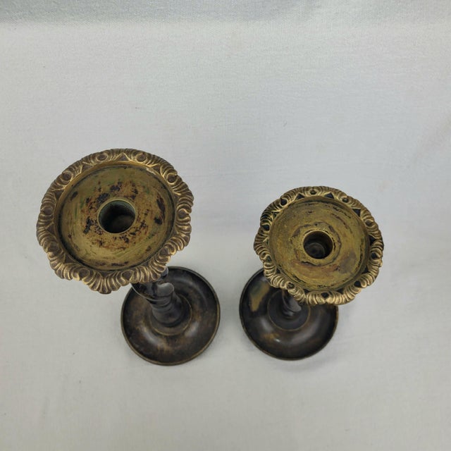 Traditional Pair of Vintage Maitland Smith Barley Twist Bronze and Brass Candlestick Holders Set 2 For Sale - Image 3 of 8