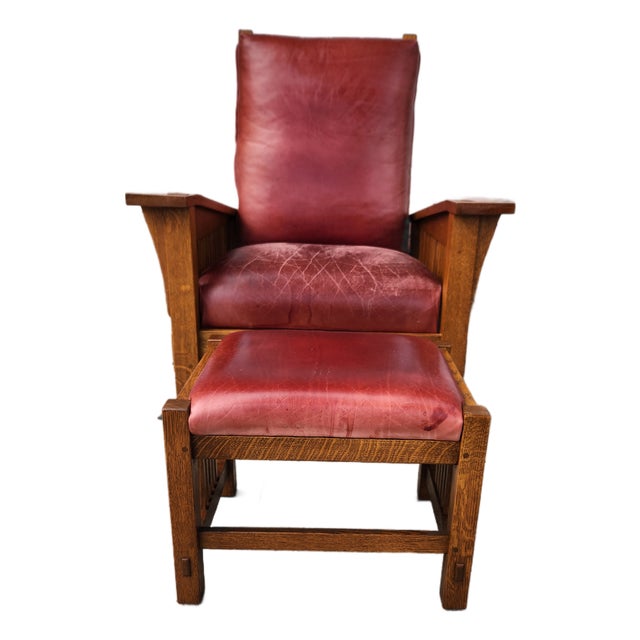 Mission Oak Stickley Chair With Ottoman For Sale