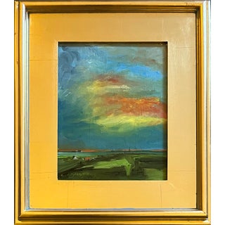 Sunset Reflection Through Clouds Landscape Oil Painting For Sale