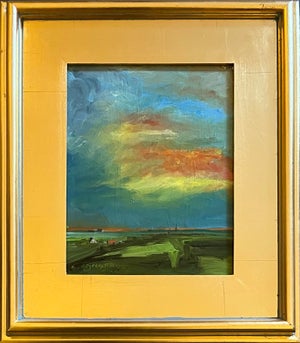 Sunset Reflection Through Clouds Landscape Oil Painting