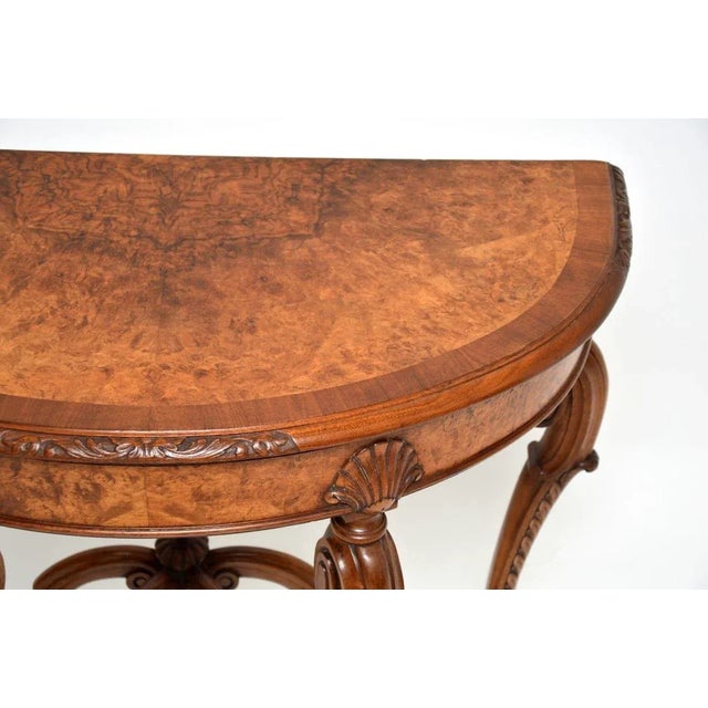 Wood Antique Burr Walnut Console Table from Maple and Co, 1890s For Sale - Image 7 of 13